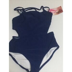 Kanu Surf Girls 1‑Piece Swimsuit Size 10 Navy Blue Beach Sport Cut Out